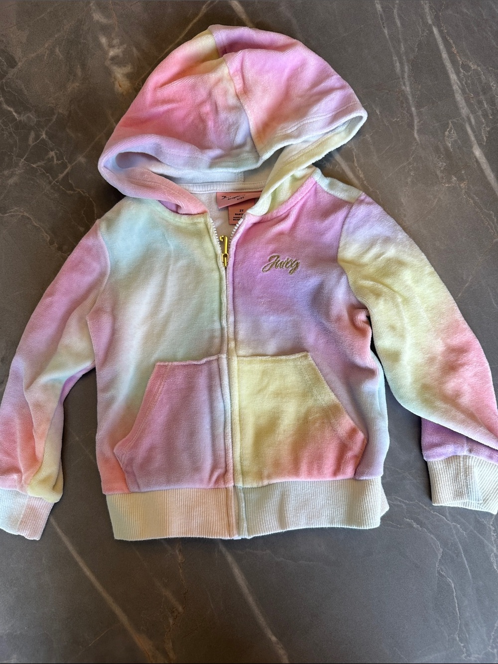 Juicy Couture Girls Pastel Tie-Dye Velour Zip Hoodie - Pink, Yellow, Blue